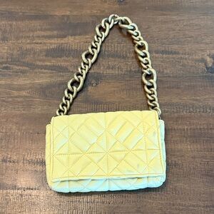 Zara Yellow Quilted Chain Shoulder Bag